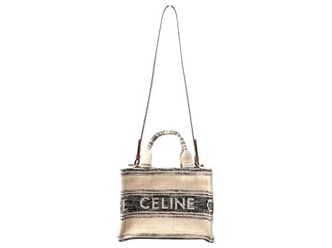 Céline Celine Beige Small Canvas Cabas Thais Satchel - vue 13