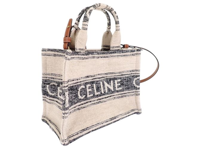 Céline Celine Beige Small Canvas Cabas Thais Satchel - vue 2