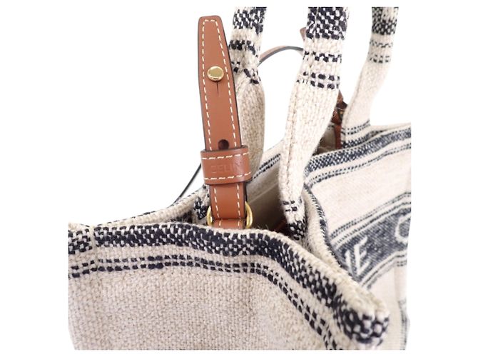 Céline Celine Beige Small Canvas Cabas Thais Satchel - vue 9