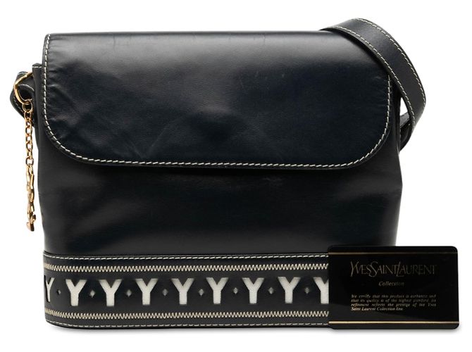 Autre Marque Saint Laurent Black Leather Y Cutout Flap Crossbody Nero - vista 9
