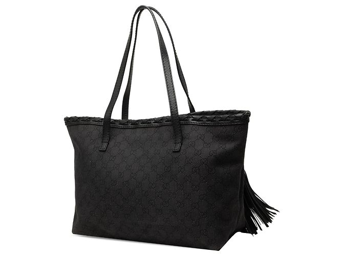 Bamboo Borsa Tote Gucci in denim GG nero con nappe in bambù - vista 2