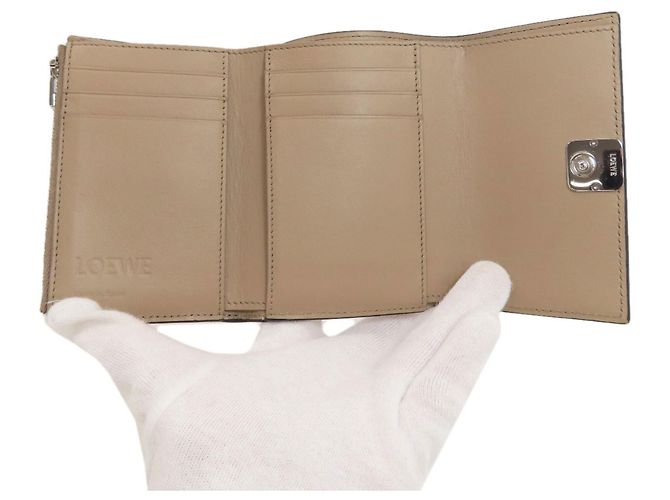 Loewe Vertical Wallet Tri-fold Calfskin Brown - view 4