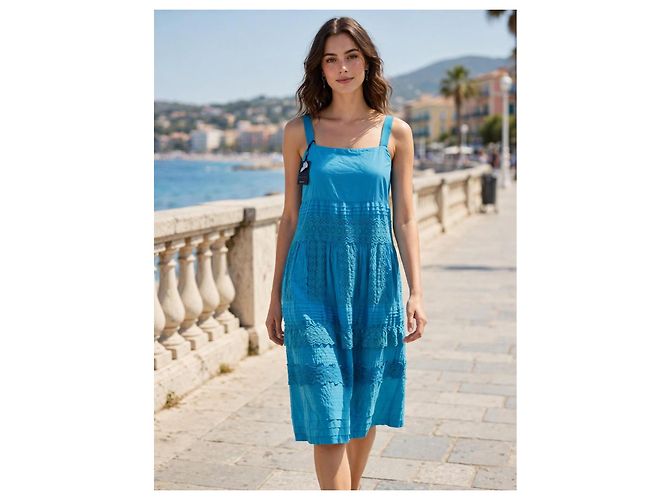 Twin Set by Simona Barbieri Blaues Baumwollkleid mit Spitze - Ansicht 4