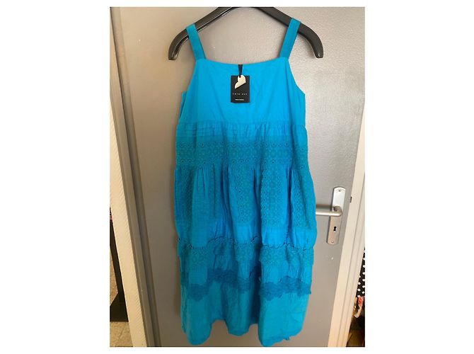 Twin Set by Simona Barbieri Blaues Baumwollkleid mit Spitze - Ansicht 5