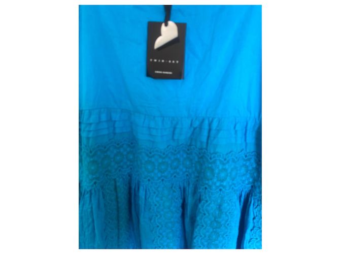 Twin Set by Simona Barbieri Blaues Baumwollkleid mit Spitze - Ansicht 6