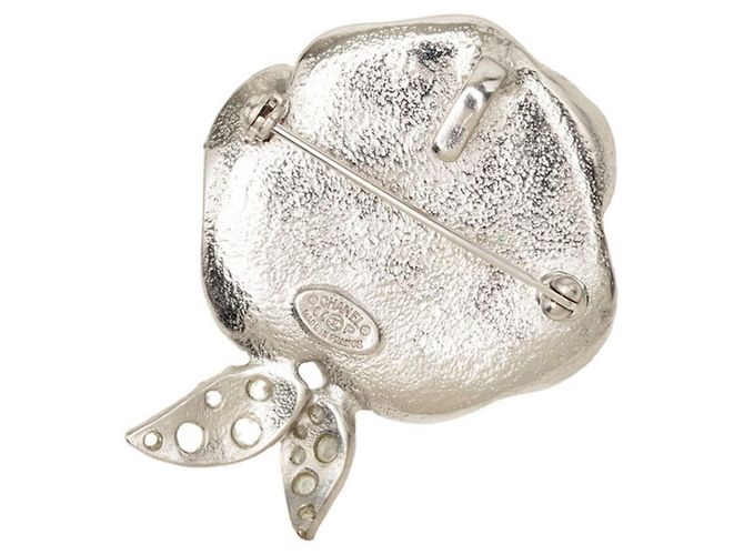 Chanel Coco Mark Camellia Brosche Silber Beige - Ansicht 2