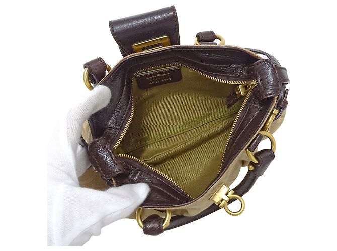 Gancini Borsa in tela beige Salvatore Ferragamo - vista 5