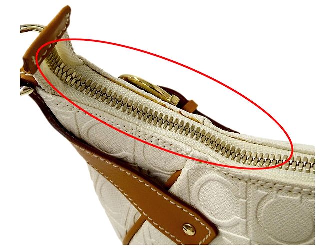 Borsa in pelle Gancini Salvatore Ferragamo Marrone Bianco - vista 10