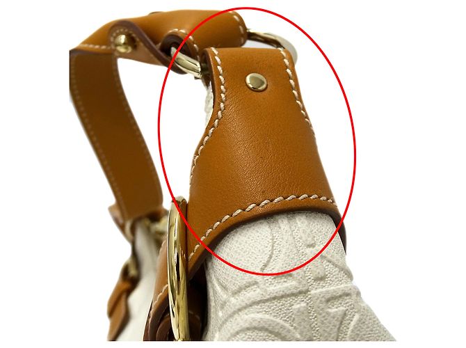 Borsa in pelle Gancini Salvatore Ferragamo Marrone Bianco - vista 11