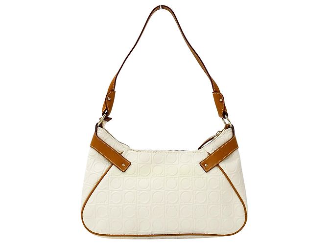 Borsa in pelle Gancini Salvatore Ferragamo Marrone Bianco - vista 2