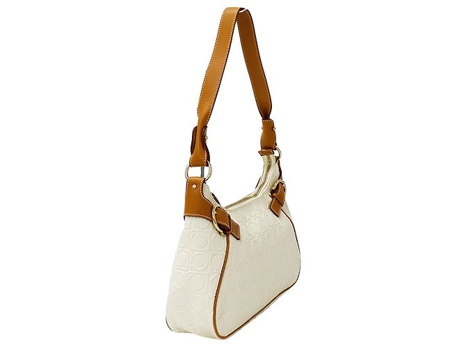 Borsa in pelle Gancini Salvatore Ferragamo Marrone Bianco - vista 4