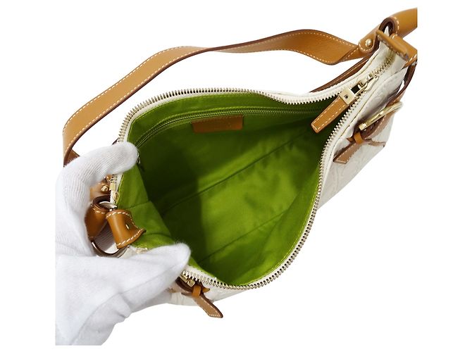 Borsa in pelle Gancini Salvatore Ferragamo Marrone Bianco - vista 5