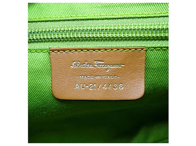 Borsa in pelle Gancini Salvatore Ferragamo Marrone Bianco - vista 6