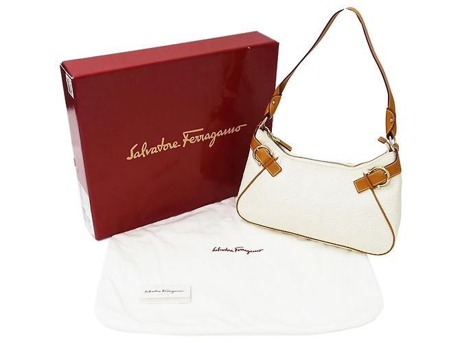 Borsa in pelle Gancini Salvatore Ferragamo Marrone Bianco - vista 7