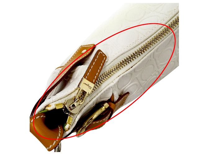 Borsa in pelle Gancini Salvatore Ferragamo Marrone Bianco - vista 8