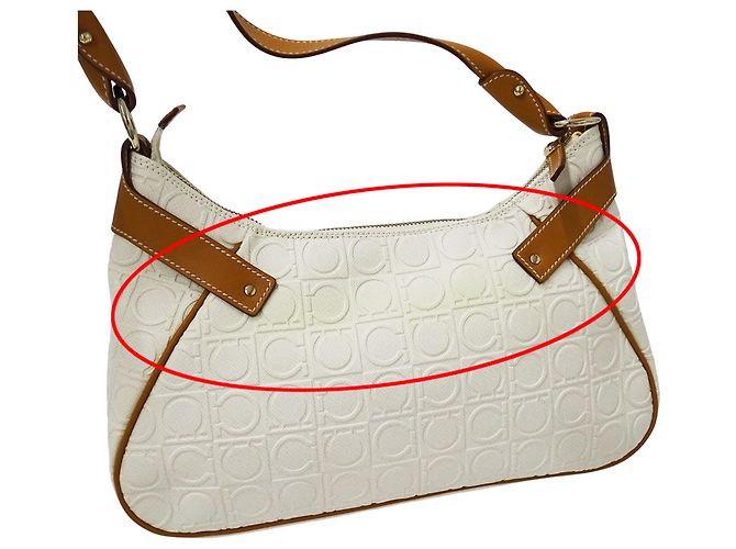 Borsa in pelle Gancini Salvatore Ferragamo Marrone Bianco - vista 9