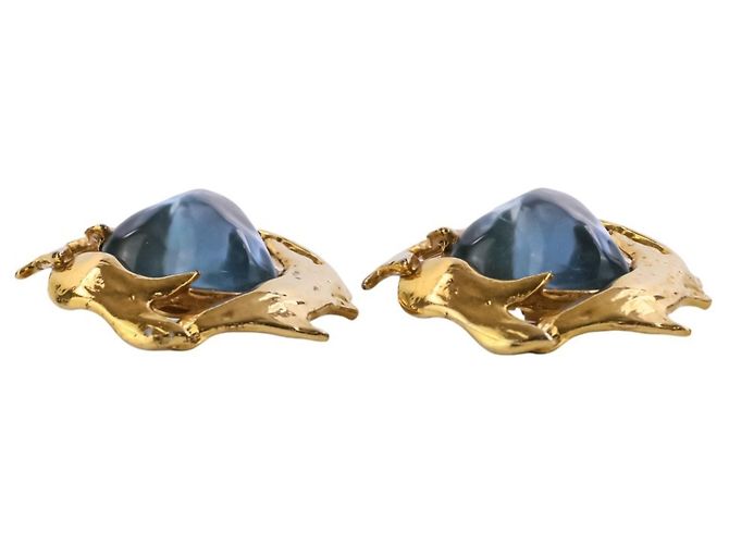 Orecchini a clip Yves Saint Laurent Vintage Stile Barocco Blu D'oro - vista 5