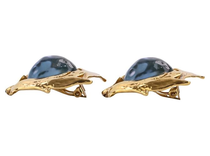 Orecchini a clip Yves Saint Laurent Vintage Stile Barocco Blu D'oro - vista 6