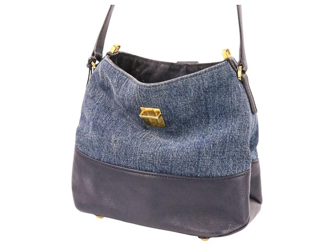 Borsa Tote 2-Way Miu Miu MIU Madras in pelle x denim Blu navy - vista 10