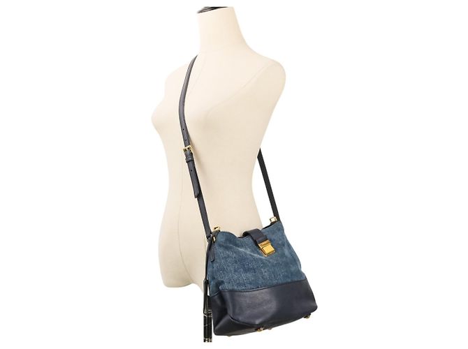 Borsa Tote 2-Way Miu Miu MIU Madras in pelle x denim Blu navy - vista 14