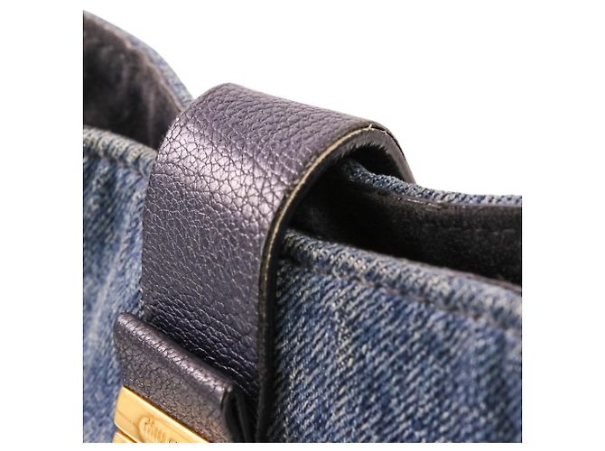 Borsa Tote 2-Way Miu Miu MIU Madras in pelle x denim Blu navy - vista 17