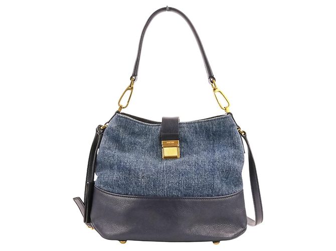 Borsa Tote 2-Way Miu Miu MIU Madras in pelle x denim Blu navy - vista 2