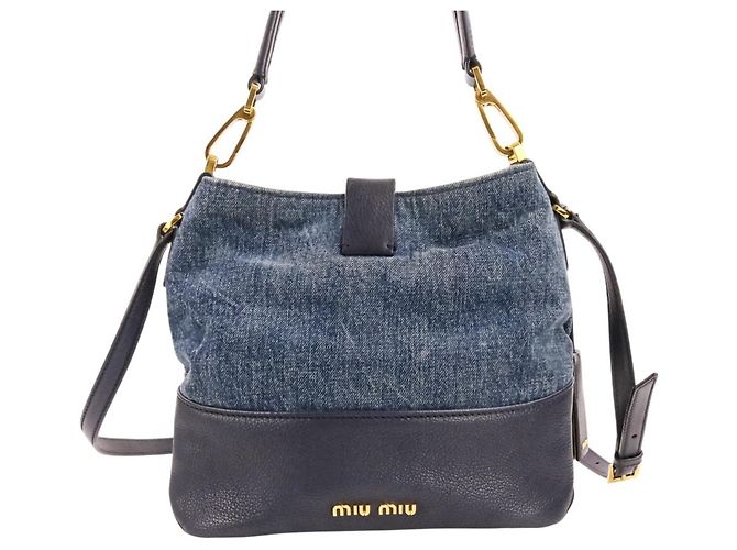 Borsa Tote 2-Way Miu Miu MIU Madras in pelle x denim Blu navy - vista 4