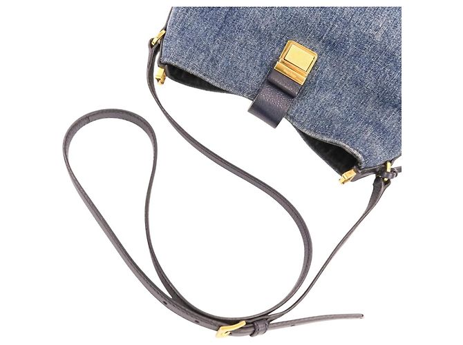Borsa Tote 2-Way Miu Miu MIU Madras in pelle x denim Blu navy - vista 7
