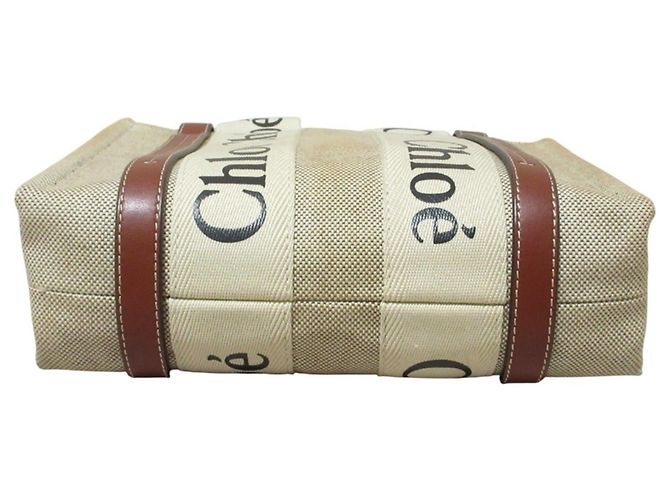 Borsa Tote Chloé Woody Small in tela Beige - vista 3