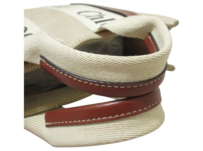 Borsa Tote Chloé Woody Small in tela Beige - vista 6