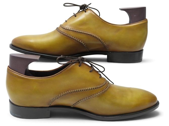 SCARPE BERLUTI RICHELIEU RAPIECE SCRITTO NUOVE 10.5 44.5 PELLE ICE GOLD Marrone - vista 2