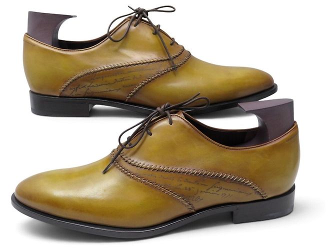 SCARPE BERLUTI RICHELIEU RAPIECE SCRITTO NUOVE 10.5 44.5 PELLE ICE GOLD Marrone - vista 3