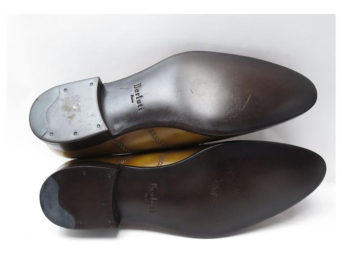 SCARPE BERLUTI RICHELIEU RAPIECE SCRITTO NUOVE 10.5 44.5 PELLE ICE GOLD Marrone - vista 6