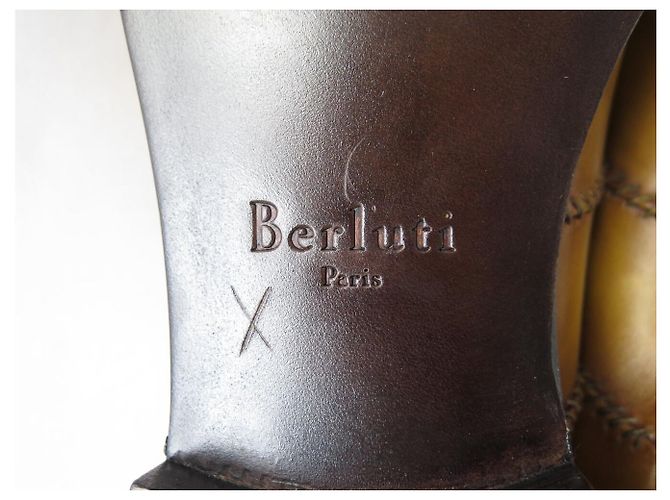 SCARPE BERLUTI RICHELIEU RAPIECE SCRITTO NUOVE 10.5 44.5 PELLE ICE GOLD Marrone - vista 7