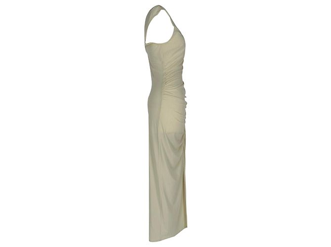 Self portrait Self-Portrait Asymmetrisches Midi-Kleid gerafft aus cremefarbenem Polyester Weiß Roh - Ansicht 2