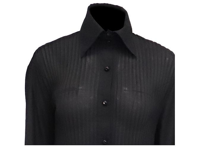 Dolce & Gabbana Blusa trasparente a maniche lunghe con colletto Dolce and Gabbana in viscosa nera Nero - vista 2