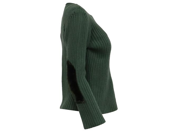 Theory Strickpullover mit eckigem Ausschnitt und langen Ärmeln aus grüner Wolle Olivgrün - Ansicht 3