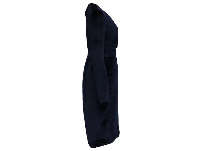 Vestido efecto cruzado Gucci con estampado de leopardo en terciopelo azul marino - vista 3