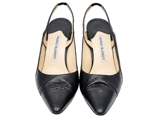 Décolleté Slingback Manolo Blahnik in pelle nera Stampa python - vista 2