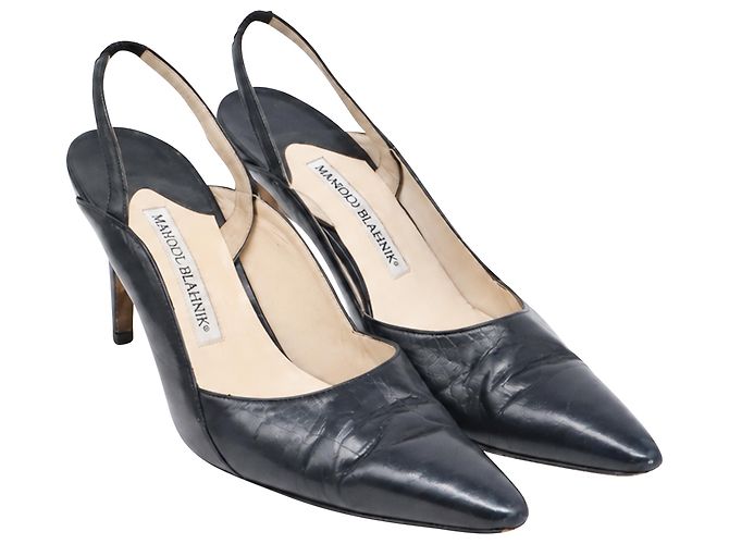 Décolleté Slingback Manolo Blahnik in pelle nera Stampa python - vista 3