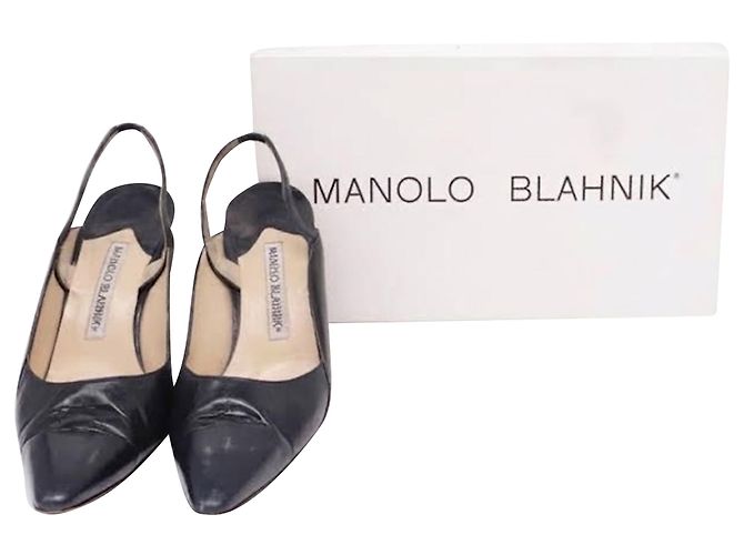 Décolleté Slingback Manolo Blahnik in pelle nera Stampa python - vista 7
