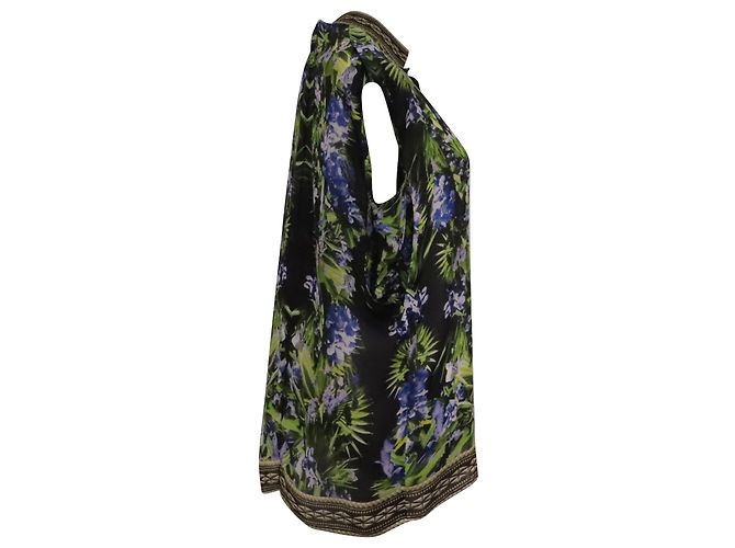 Blusa senza maniche Givenchy con stampa floreale tropicale e geometrica in seta multicolore - vista 3