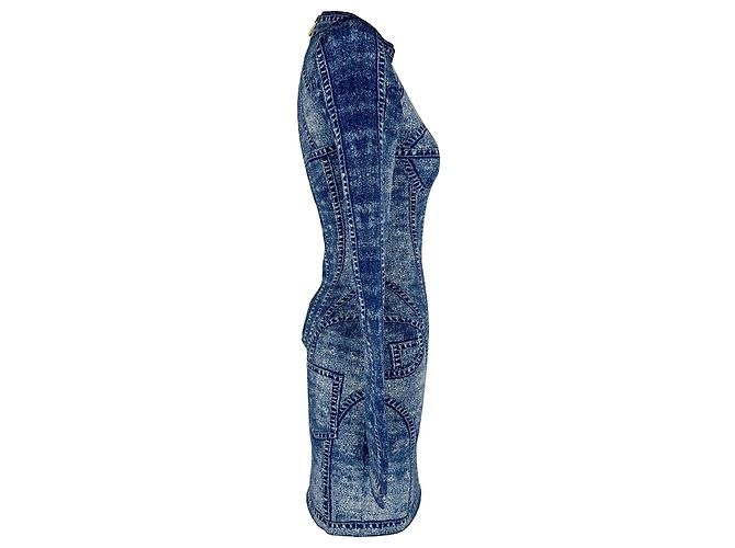 Balmain Trompe L'œil Jacquard Mini-Kleid aus blauer Viskose - Ansicht 2