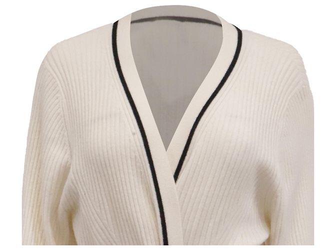 Cardigã Hugo Boss em lã branca com cinto de malha Branco - vista 2