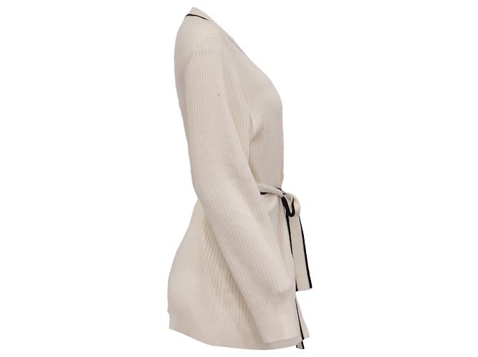 Cardigã Hugo Boss em lã branca com cinto de malha Branco - vista 3