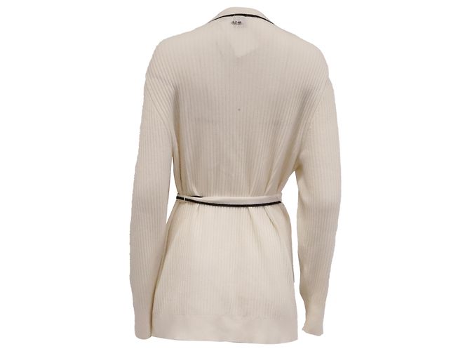 Cardigã Hugo Boss em lã branca com cinto de malha Branco - vista 4
