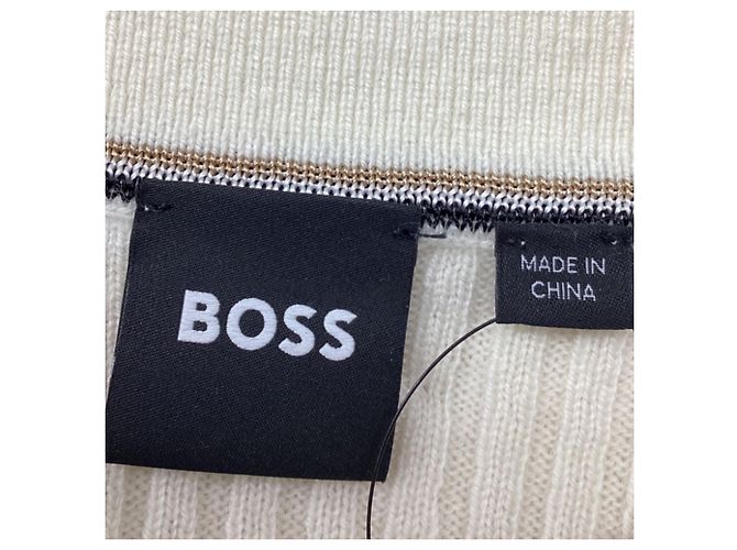 Cardigã Hugo Boss em lã branca com cinto de malha Branco - vista 5