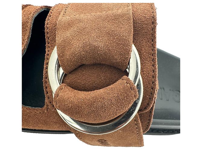Sandali slide a doppia fascia Ganni in camoscio marrone Rosso - vista 10