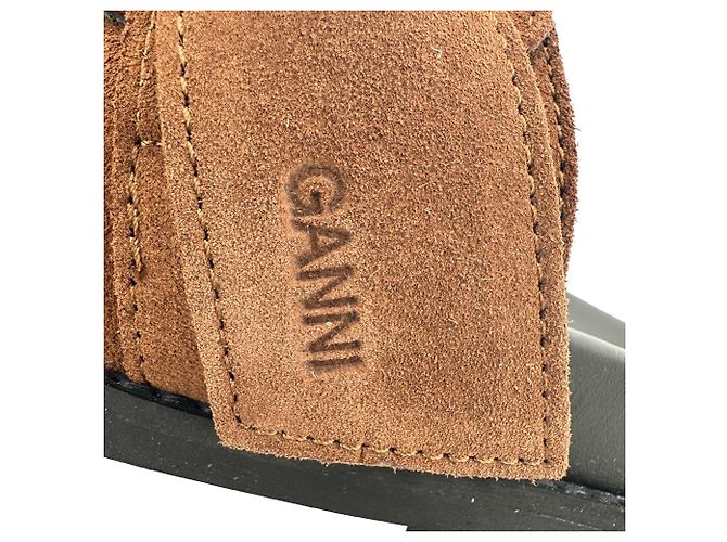 Sandali slide a doppia fascia Ganni in camoscio marrone Rosso - vista 11