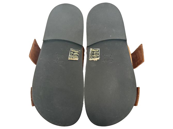Sandali slide a doppia fascia Ganni in camoscio marrone Rosso - vista 15